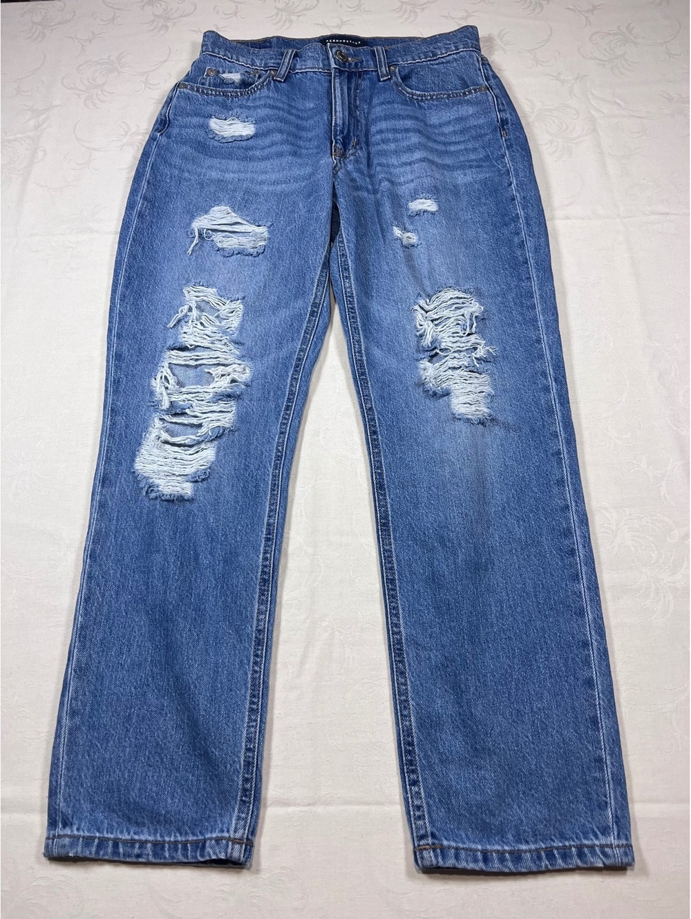 Womans Aeropostale Mom Jean Distressed Medium Wash Soft Straight Leg Size 4